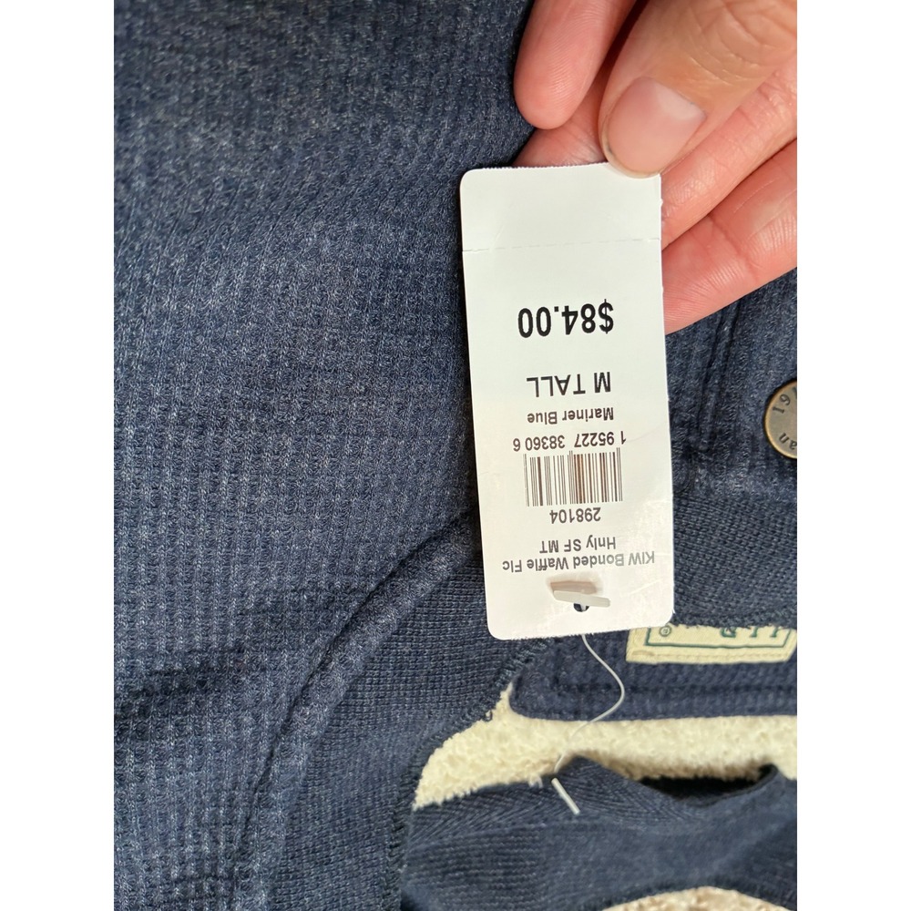 LL Bean Sherpa Lined Waffle Knit Henley Shirt Mens M Tall Mariner Blue - Picture 8 of 12